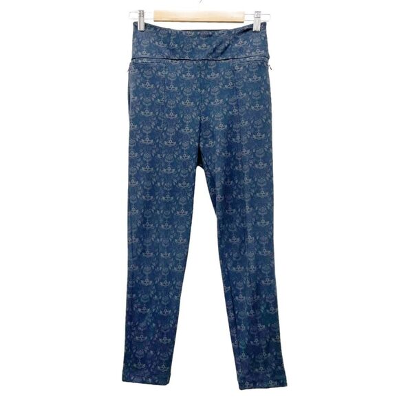 Betabrand Power Down Skinny Yoga Dress Pant Navy Damask Size SP Small Petite - Picture 2 of 12